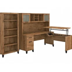 Bush Furniture Office Desks<Somerset 72"W 3 Position Sit to Stand L Shaped Desk with Hutch and Bookcase, (SET017FW)