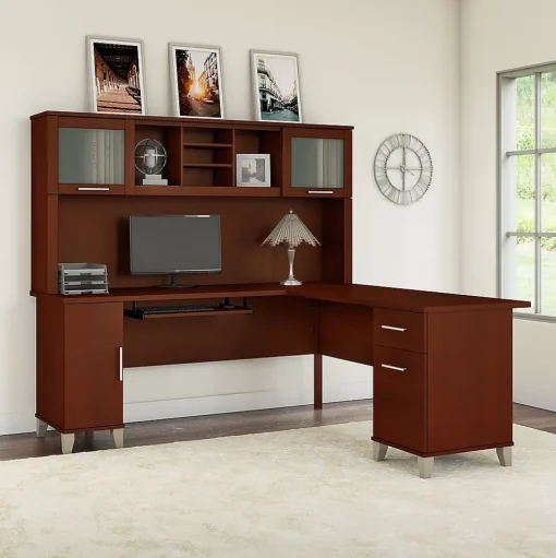 Bush Furniture Office Desks<Somerset 72"W L Shaped Desk with Hutch, (SET001HC)