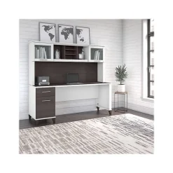 Bush Furniture Office Desks<Somerset 72"W Office Desk with Drawers and Hutch, (SET018SGWH)