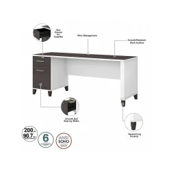 Bush Furniture Office Desks<Somerset 72"W Office Desk with Drawers and Hutch, (SET018SGWH)