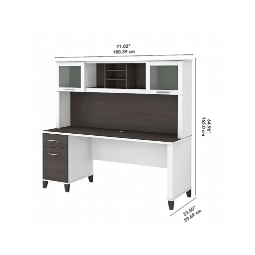 Bush Furniture Office Desks<Somerset 72"W Office Desk with Drawers and Hutch, (SET018SGWH)