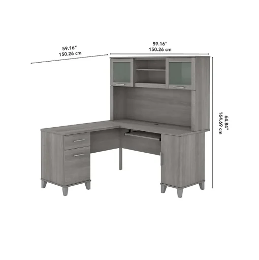 Bush Furniture Office Desks<Somerset 60"W L Shaped Desk with Hutch, (SET002PG)