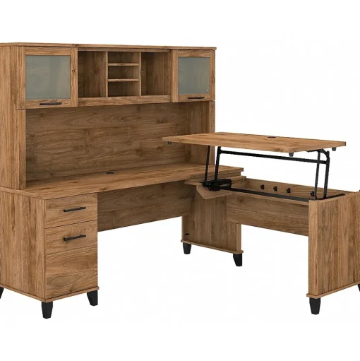 Bush Furniture Office Desks<Somerset 72"W 3 Position Sit to Stand L Shaped Desk with Hutch, (SET015FW)