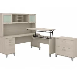 Bush Furniture Office Desks<Somerset 72"W 3 Position Sit to Stand L Shaped Desk with Hutch and File Cabinet, (SET016SO)