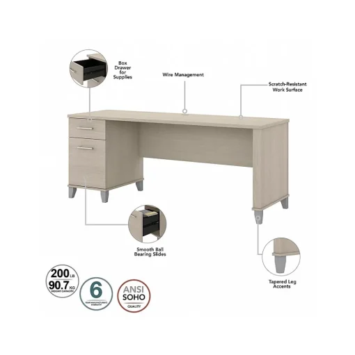 Bush Furniture Office Desks<Somerset 72"W 3 Position Sit to Stand L Shaped Desk with Hutch and File Cabinet, (SET016SO)