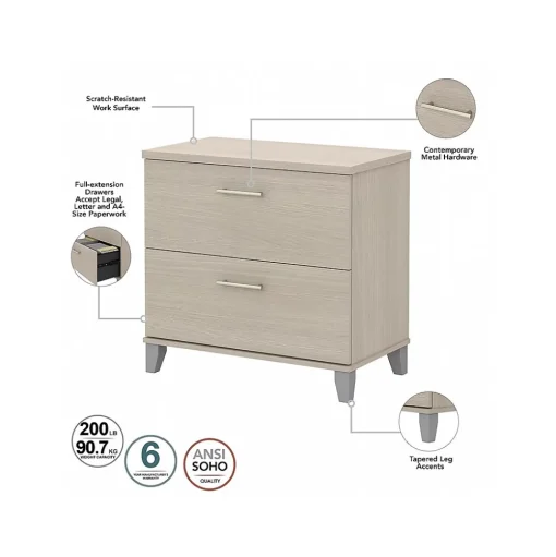 Bush Furniture Office Desks<Somerset 72"W 3 Position Sit to Stand L Shaped Desk with Hutch and File Cabinet, (SET016SO)