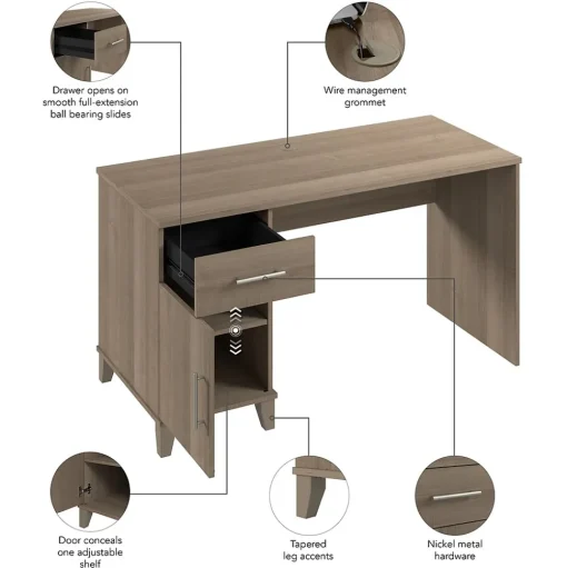 Bush Furniture Computer Desks<Somerset 54"W Office Desk with Drawer and Storage Cabinet, Ash Gray (WC81654)