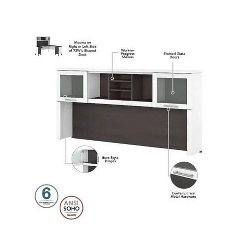 Bush Furniture Computer Desks<Somerset 72"W Office Desk with Drawers and Hutch, (SET018SGWH)