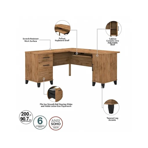 Bush Furniture Computer Desks<Somerset 60"W L Shaped Desk with Storage, (WC81330K)