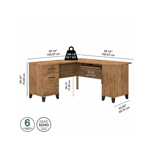 Bush Furniture Computer Desks<Somerset 60"W L Shaped Desk with Storage, (WC81330K)
