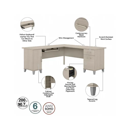 Bush Furniture Computer Desks<Somerset 72"W L Shaped Desk with Hutch, (SET001SO)