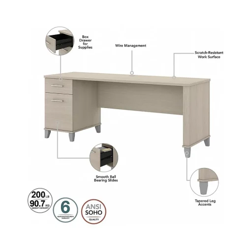 Bush Furniture Computer Desks<Somerset 72"W Office Desk with Drawers, (WC81172)