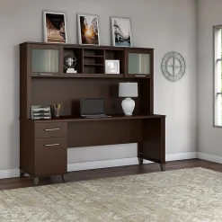 Bush Furniture Computer Desks<Somerset 72"W Office Desk with Drawers and Hutch, (SET018MR)