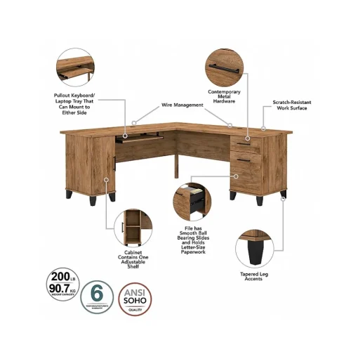 Bush Furniture Computer Desks<Somerset 72"W L Shaped Desk with Storage, (WC81310K)