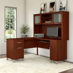 Bush Furniture Computer Desks<Somerset 60"W L Shaped Desk with Hutch, (SET002HC)