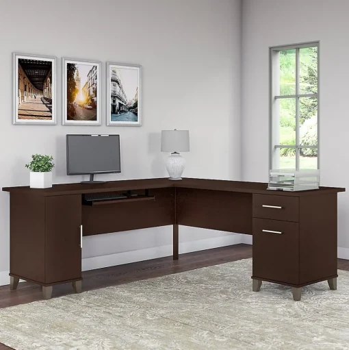 Bush Furniture L-Desks<Somerset 72"W L Shaped Desk with Storage, (WC81810K)