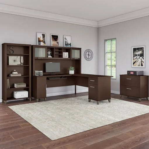 Bush Furniture L-Desks<Somerset 72"W L Shaped Desk with Storage, (WC81810K)