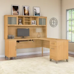 Bush Furniture L-Desks<Somerset 72"W L Shaped Desk with Hutch, (SET001MC)