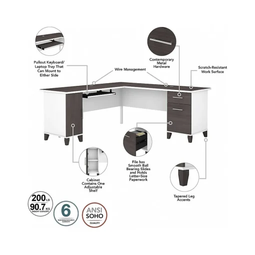 Bush Furniture L-Desks<Somerset 72"W L Shaped Desk with Storage, (WC81010K)