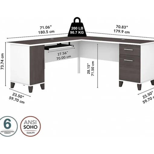 Bush Furniture L-Desks<Somerset 72"W L Shaped Desk with Storage, (WC81010K)