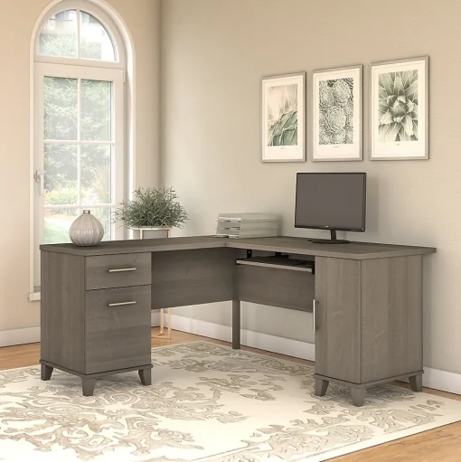 Bush Furniture L-Desks<Somerset 60"W L Shaped Desk with Storage, (WC81630K)