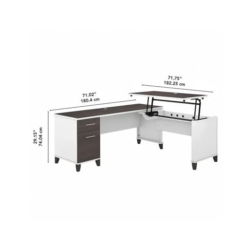 Bush Furniture L-Desks<Somerset 72"W 3 Position Sit to Stand L Shaped Desk, (SET014SGWH)