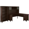 Bush Furniture L-Desks<Somerset 72"W L Shaped Desk with Hutch and 5 Shelf Bookcase, Mocha Cherry (SET011MR)