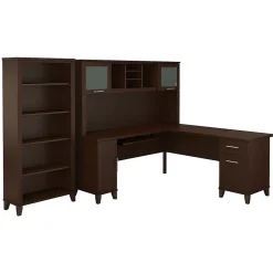Bush Furniture L-Desks<Somerset 72"W L Shaped Desk with Hutch and 5 Shelf Bookcase, Mocha Cherry (SET011MR)