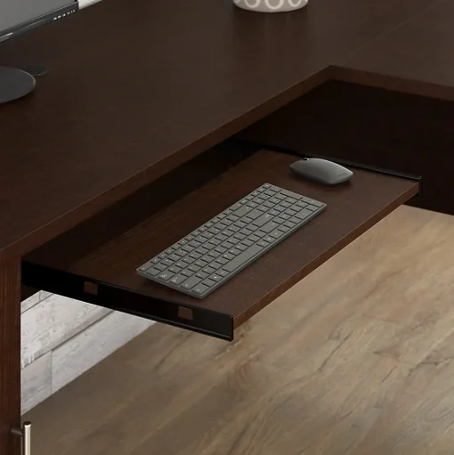 Bush Furniture L-Desks<Somerset 72"W L Shaped Desk with Hutch and 5 Shelf Bookcase, Mocha Cherry (SET011MR)