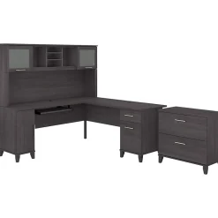 Bush Furniture L-Desks<Somerset 72"W L Shaped Desk with Hutch and Lateral File Cabinet, (SET009SG)