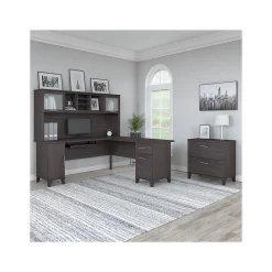 Bush Furniture L-Desks<Somerset 72"W L Shaped Desk with Hutch and Lateral File Cabinet, (SET009SG)