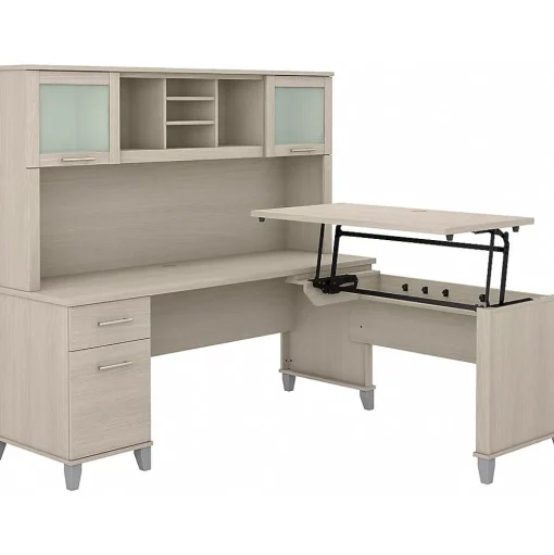 Bush Furniture L-Desks<Somerset 72"W 3 Position Sit to Stand L Shaped Desk with Hutch, (SET015SO)
