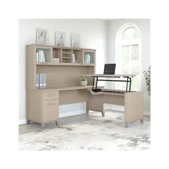 Bush Furniture L-Desks<Somerset 72"W 3 Position Sit to Stand L Shaped Desk with Hutch, (SET015SO)