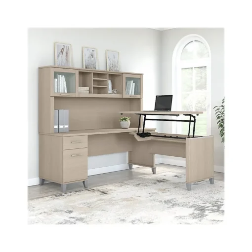 Bush Furniture L-Desks<Somerset 72"W 3 Position Sit to Stand L Shaped Desk with Hutch, (SET015SO)