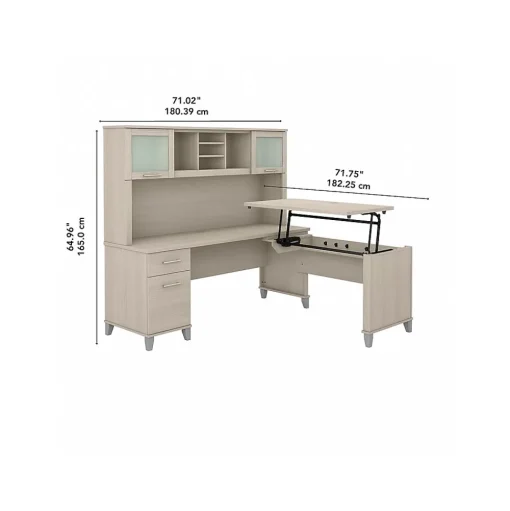 Bush Furniture L-Desks<Somerset 72"W 3 Position Sit to Stand L Shaped Desk with Hutch, (SET015SO)