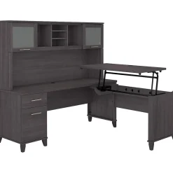 Bush Furniture L-Desks<Somerset 72"W 3 Position Sit to Stand L Shaped Desk with Hutch, (SET015SG)