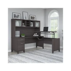 Bush Furniture L-Desks<Somerset 72"W 3 Position Sit to Stand L Shaped Desk with Hutch, (SET015SG)