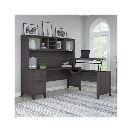 Bush Furniture L-Desks<Somerset 72"W 3 Position Sit to Stand L Shaped Desk with Hutch, (SET015SG)