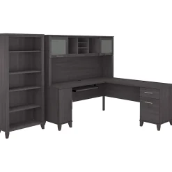 Bush Furniture L-Desks<Somerset 72"W L Shaped Desk with Hutch and 5 Shelf Bookcase, (SET011SG)