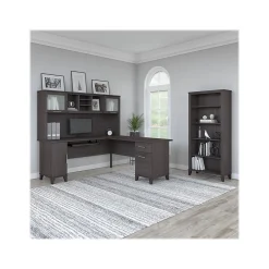 Bush Furniture L-Desks<Somerset 72"W L Shaped Desk with Hutch and 5 Shelf Bookcase, (SET011SG)