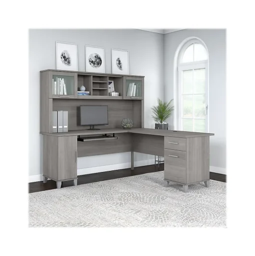Bush Furniture L-Desks<Somerset 72"W L Shaped Desk with Hutch, (SET001PG)