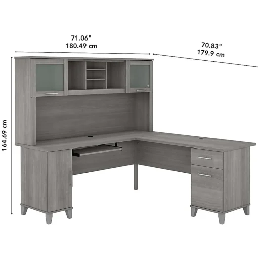 Bush Furniture L-Desks<Somerset 72"W L Shaped Desk with Hutch, (SET001PG)