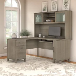 Bush Furniture L-Desks<Somerset 60"W L Shaped Desk with Hutch, (SET002AG)
