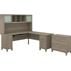 Bush Furniture L-Desks<Somerset 72W L Shaped Desk with Hutch and Lateral File Cabinet, (SET009AG)