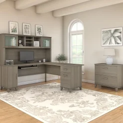Bush Furniture L-Desks<Somerset 72W L Shaped Desk with Hutch and Lateral File Cabinet, (SET009AG)