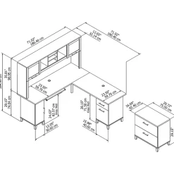 Bush Furniture L-Desks<Somerset 72W L Shaped Desk with Hutch and Lateral File Cabinet, (SET009AG)