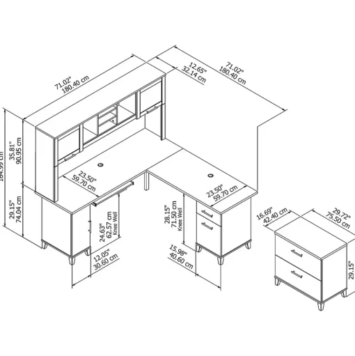 Bush Furniture L-Desks<Somerset 72W L Shaped Desk with Hutch and Lateral File Cabinet, (SET009AG)