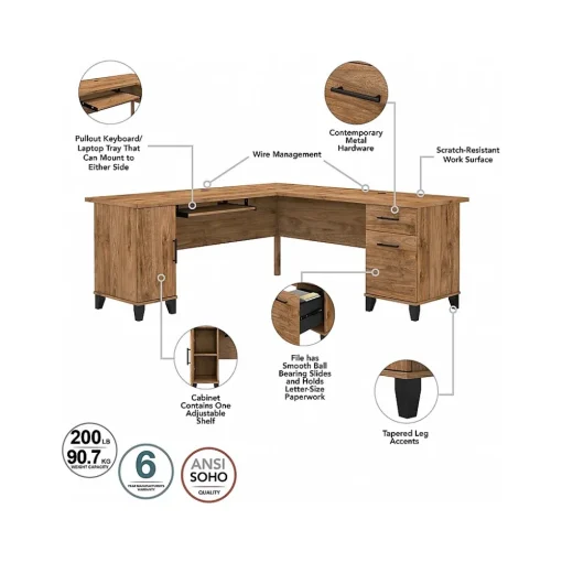 Bush Furniture L-Desks<Somerset 72"W L Shaped Desk with Hutch, (SET001FW)
