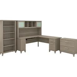 Bush Furniture L-Desks<Somerset 72"W L Shaped Desk with Hutch, Lateral File Cabinet and Bookcase, (SET012AG)