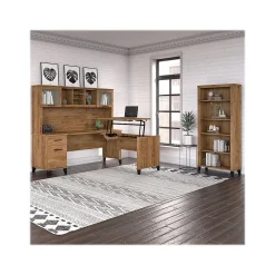 Bush Furniture L-Desks<Somerset 72"W 3 Position Sit to Stand L Shaped Desk with Hutch and Bookcase, (SET017FW)
